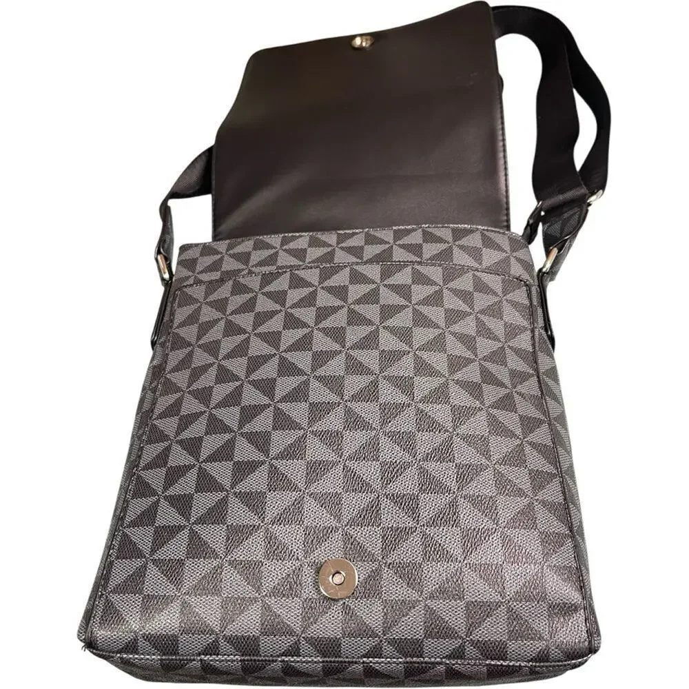 Gray and Black Monogram Flap Messenger Bag